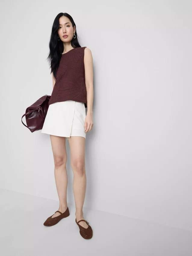 Mini falda-pantalón con lazos laterales de mezcla de lino