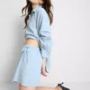 Mini falda-pantalón con lazos laterales de mezcla de lino