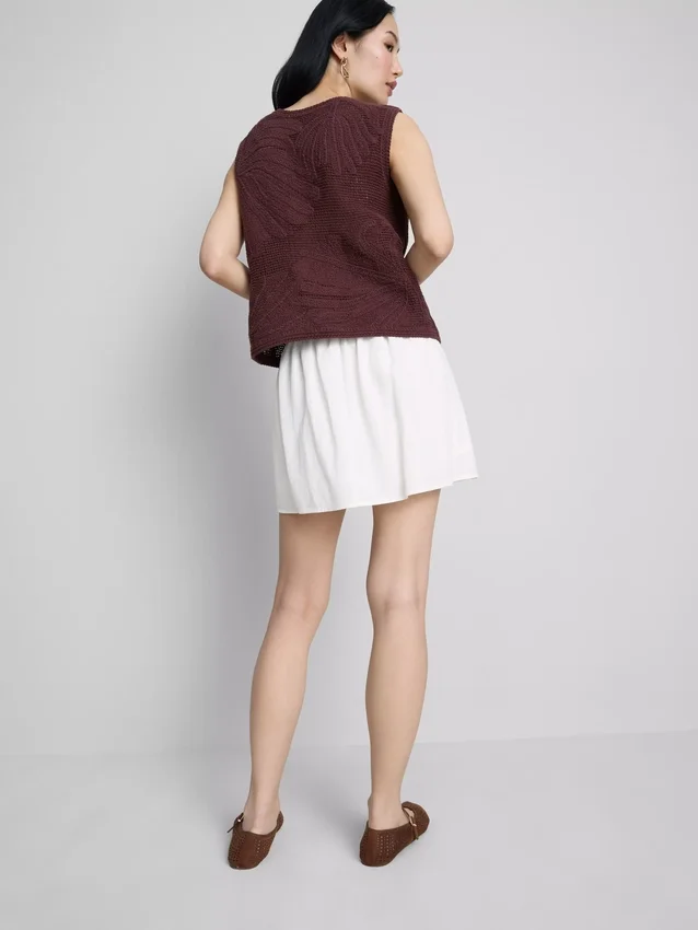 Mini falda-pantalón con lazos laterales de mezcla de lino