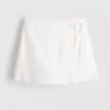 Mini falda-pantalón con lazos laterales de mezcla de lino