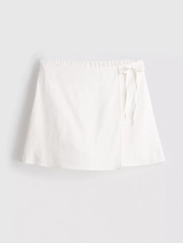 Mini falda-pantalón con lazos laterales de mezcla de lino