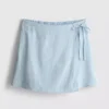Mini falda-pantalón con lazos laterales de mezcla de lino