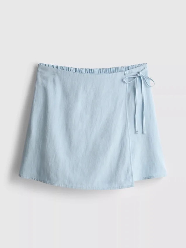 Mini falda-pantalón con lazos laterales de mezcla de lino