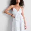 Mini vestido de algodón con cuello en V y volantes