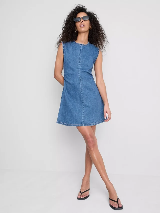 Mini vestido de denim de algodón con corte en A