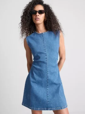 Mini vestido de denim de algodón con corte en A
