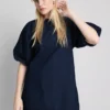 Mini vestido de mezclilla de algodón con mangas abullonadas