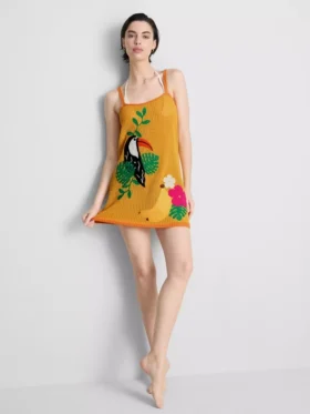 Mini vestido de playa de croché con bordados
