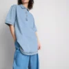 Mini vestido recto de mezclilla de algodón con cuello