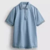Mini vestido recto de mezclilla de algodón con cuello