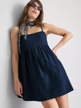 Minivestido babydoll de mezclilla de algodón