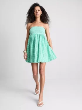 Minivestido bandeau de algodón a cuadros vichy