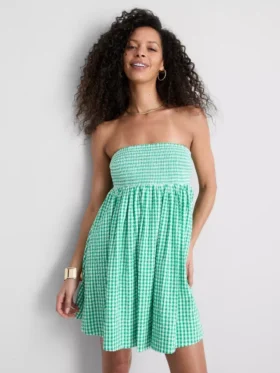 Minivestido bandeau de algodón a cuadros vichy