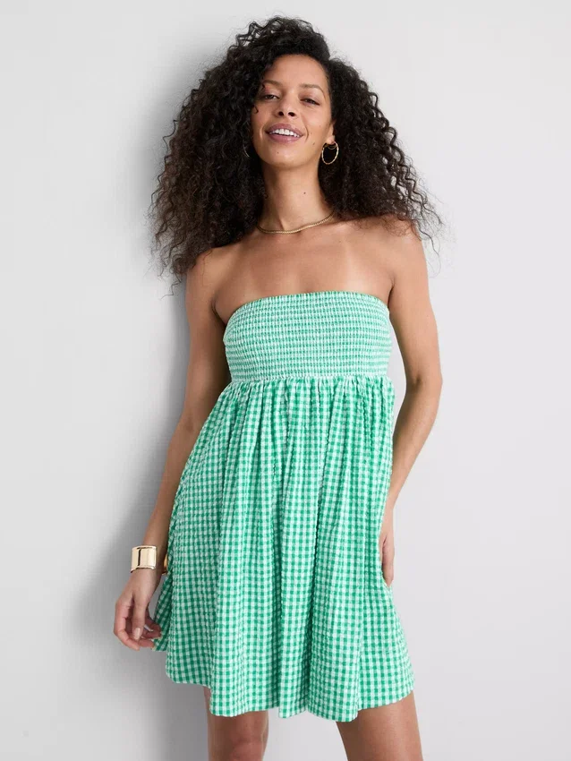 Minivestido bandeau de algodón a cuadros vichy