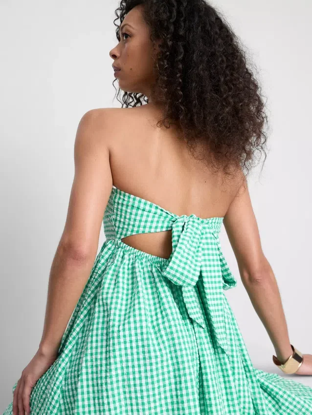 Minivestido bandeau de algodón a cuadros vichy