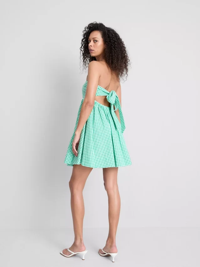 Minivestido bandeau de algodón a cuadros vichy