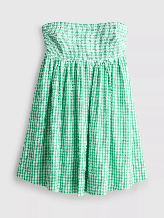 Minivestido bandeau de algodón a cuadros vichy