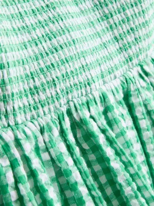 Minivestido bandeau de algodón a cuadros vichy