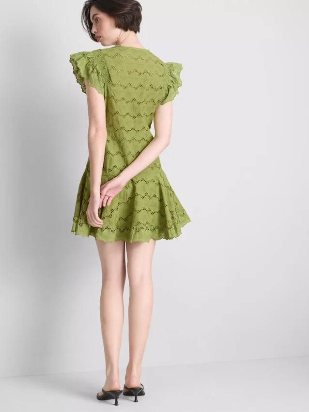 Minivestido de algodón con ojales y fruncidos
