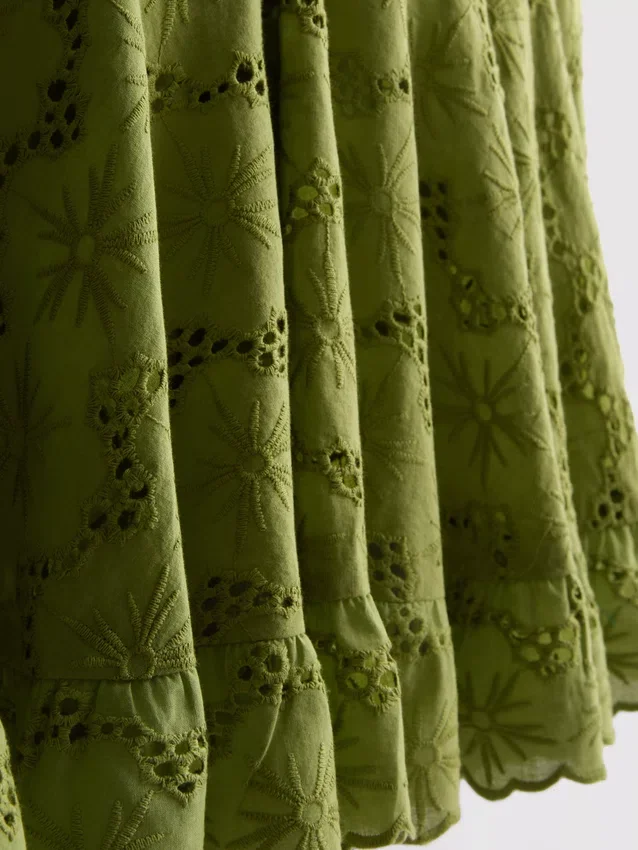 Minivestido de algodón con ojales y fruncidos