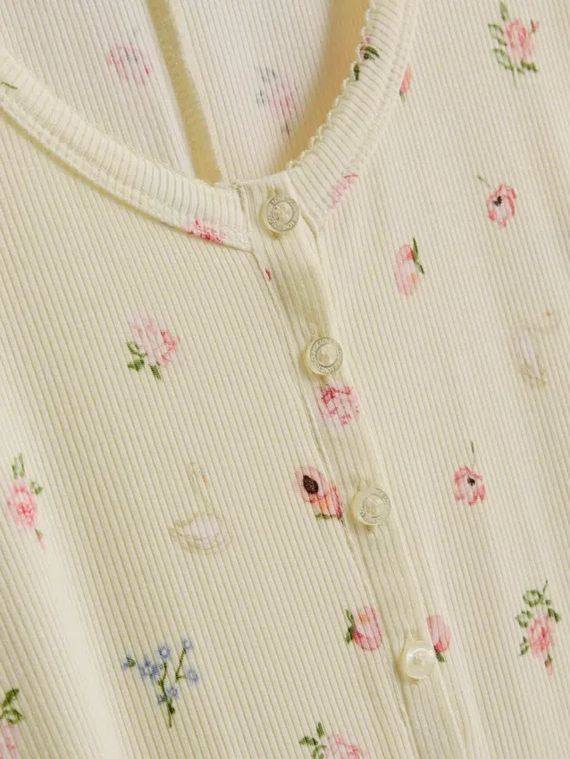 Mono de dormir acanalado con estampado floral