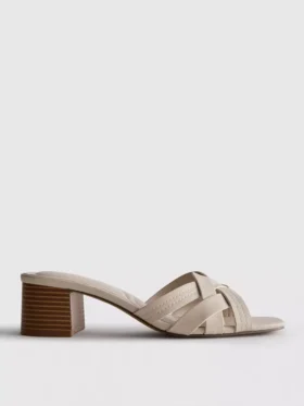 Mules de tacón grueso con tejido de imitación de cuero