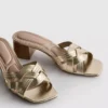 Mules de tacón grueso con tejido de imitación de cuero