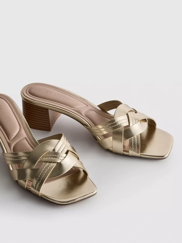 Mules de tacón grueso con tejido de imitación de cuero