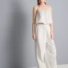 Pantalones anchos de algodón bordados