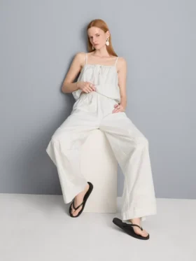 Pantalones anchos de algodón bordados