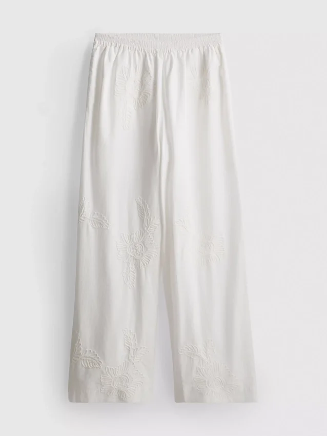 Pantalones anchos de algodón bordados