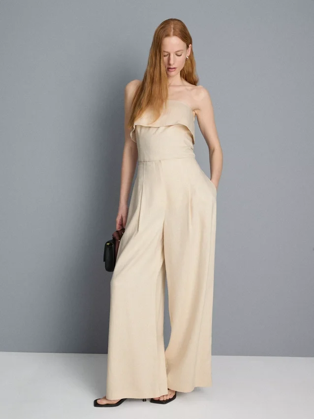 Pantalones anchos plisados con textura