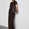 Pantalones arrugados de pierna recta con cordón