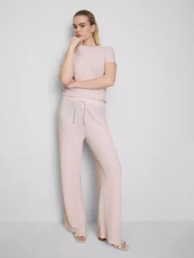 Pantalones arrugados de pierna recta con cordón