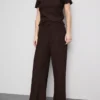 Pantalones arrugados de pierna recta con cordón