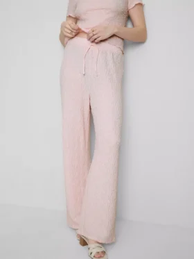 Pantalones arrugados de pierna recta con cordón