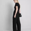 Pantalones arrugados de pierna recta con cordón