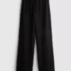 Pantalones arrugados de pierna recta con cordón