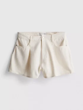Pantalones cortos acampanados plisados de mezclilla con alto contenido de algodón