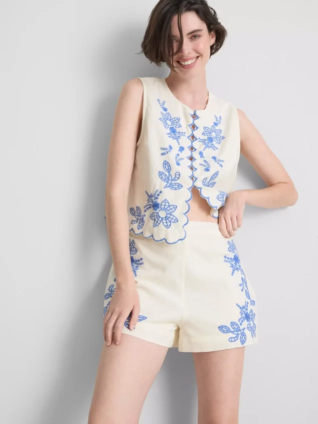 Pantalones cortos de algodón con bordado floral