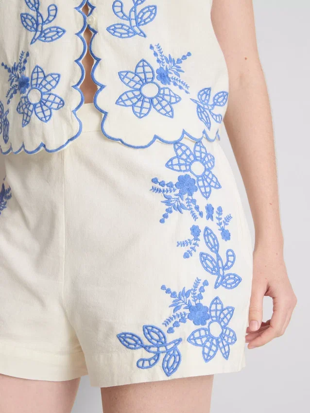 Pantalones cortos de algodón con bordado floral