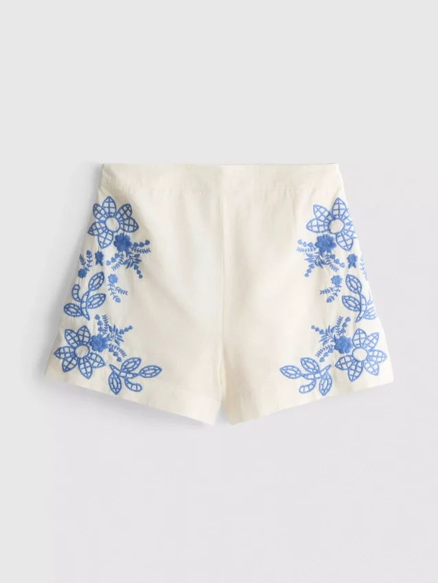 Pantalones cortos de algodón con bordado floral