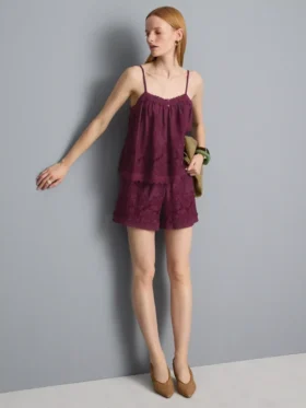 Pantalones cortos de algodón de cintura alta con bordados