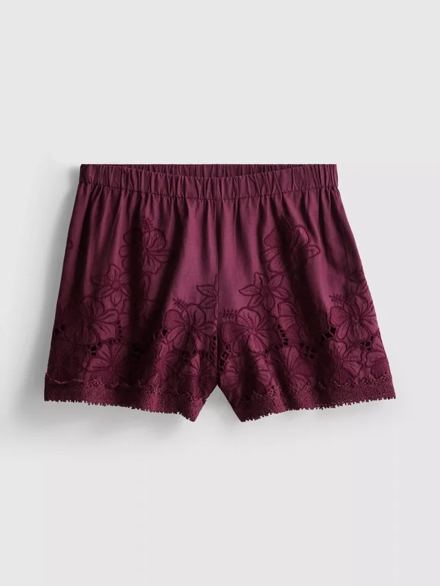 Pantalones cortos de algodón de cintura alta con bordados