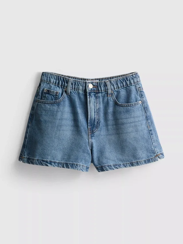 Pantalones cortos de denim de algodón con corte en A