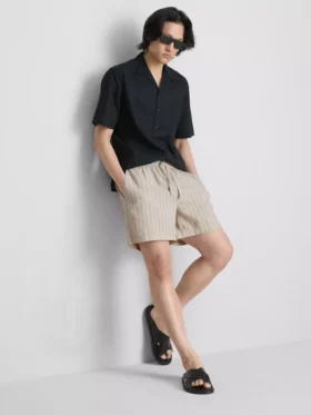 Pantalones cortos de mezcla de lino con rayas