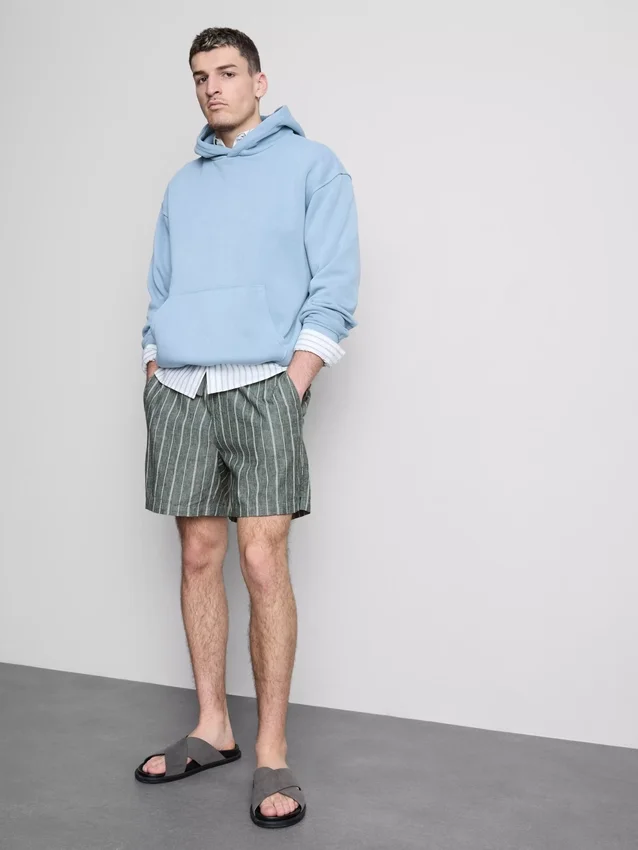 Pantalones cortos de mezcla de lino con rayas