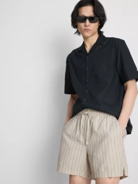 Pantalones cortos de mezcla de lino con rayas