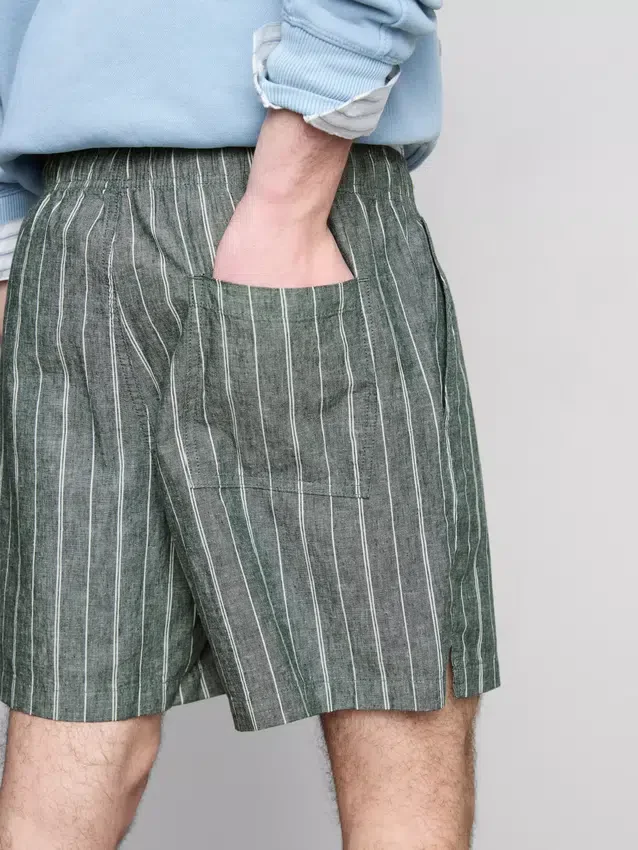 Pantalones cortos de mezcla de lino con rayas