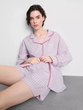 Pantalones cortos de pijama a rayas de algodón estilo «servicio de habitación»